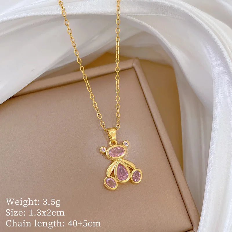 Over 30 Styles 2025 New Bear Necklace Titanium Steel Zircon Micro Inlaid Copper Pendant Collarbone Chain Souvenir Gift