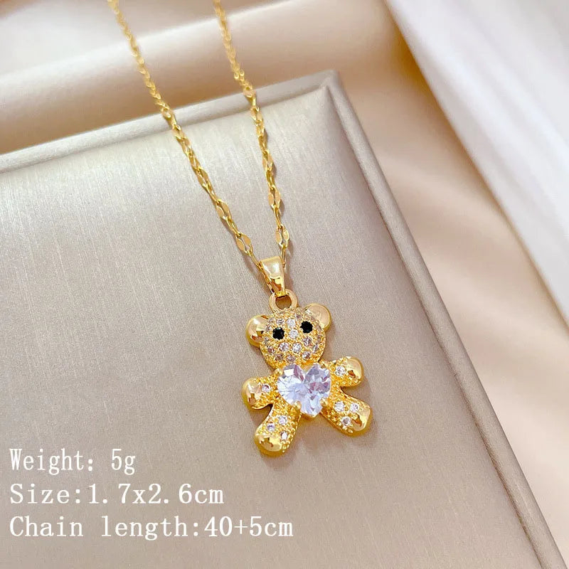 Over 30 Styles 2025 New Bear Necklace Titanium Steel Zircon Micro Inlaid Copper Pendant Collarbone Chain Souvenir Gift