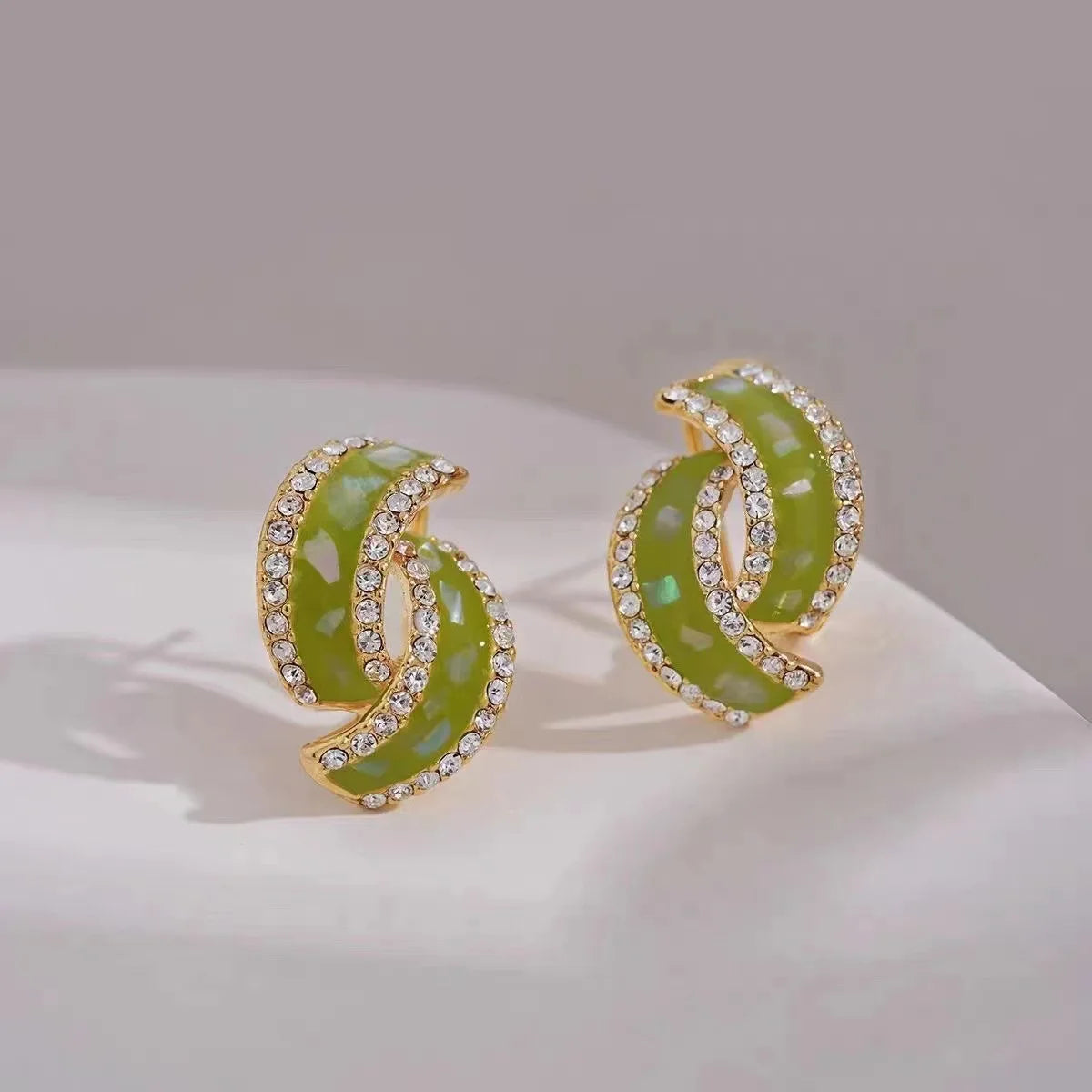 Green Flower Stud Earrings Crystal Dangle Earrings for Women Cute Zircon Flower Clip Light Luxury Casual Party Jewelry Gifts