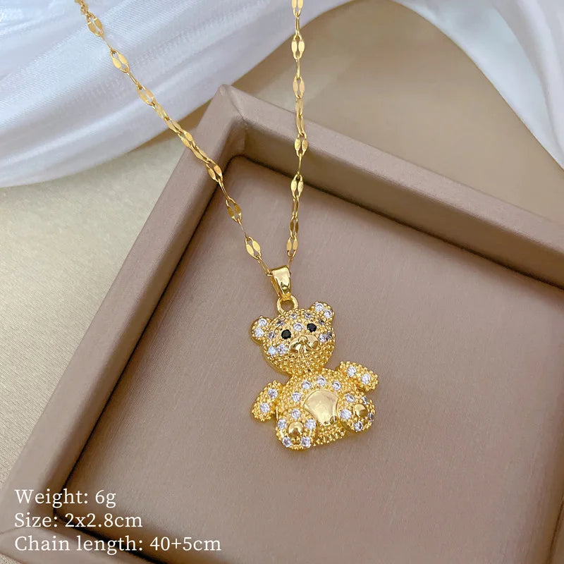 Over 30 Styles 2025 New Bear Necklace Titanium Steel Zircon Micro Inlaid Copper Pendant Collarbone Chain Souvenir Gift