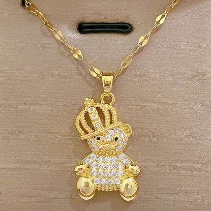 Over 30 Styles 2025 New Bear Necklace Titanium Steel Zircon Micro Inlaid Copper Pendant Collarbone Chain Souvenir Gift