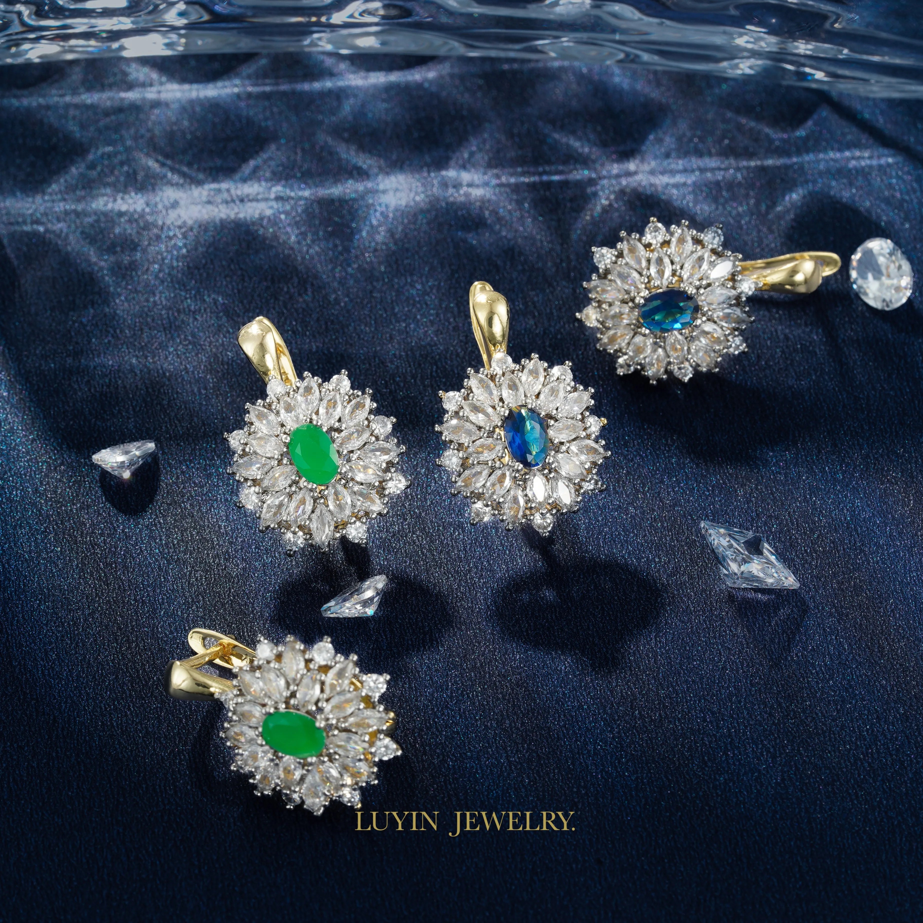 LUYIN New Design Vintage Style Earrings Ring Jewelry Set For Women Copper 14K Gold 2Color Plated Party Gorgeous Accessories Gift