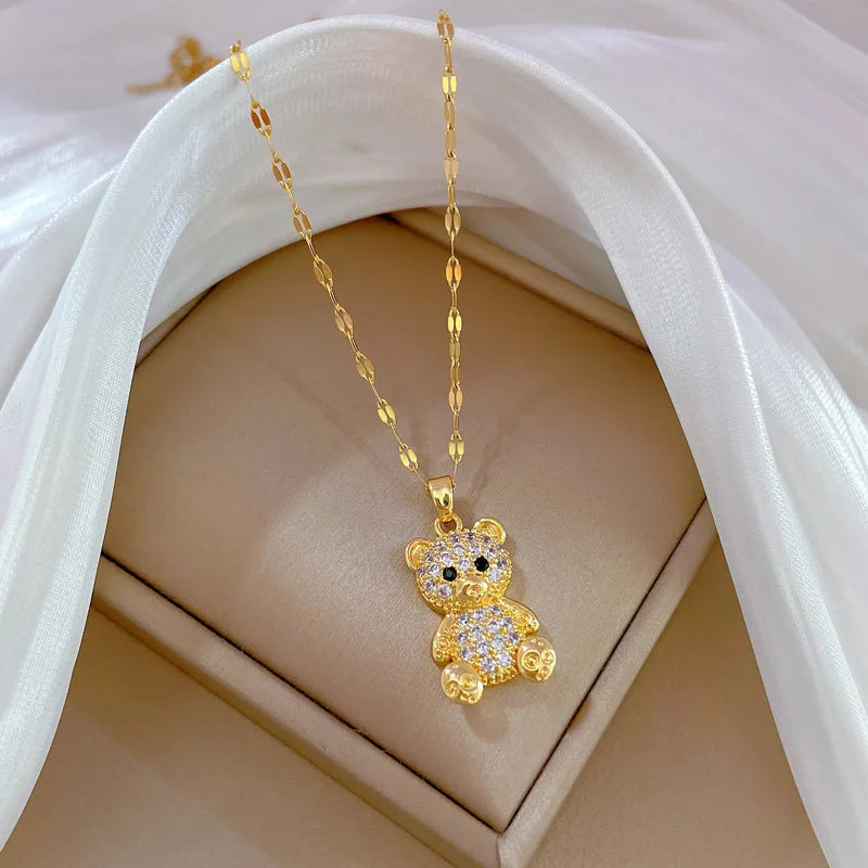 Over 30 Styles 2025 New Bear Necklace Titanium Steel Zircon Micro Inlaid Copper Pendant Collarbone Chain Souvenir Gift