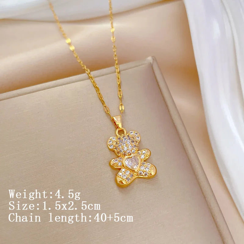 Over 30 Styles 2025 New Bear Necklace Titanium Steel Zircon Micro Inlaid Copper Pendant Collarbone Chain Souvenir Gift