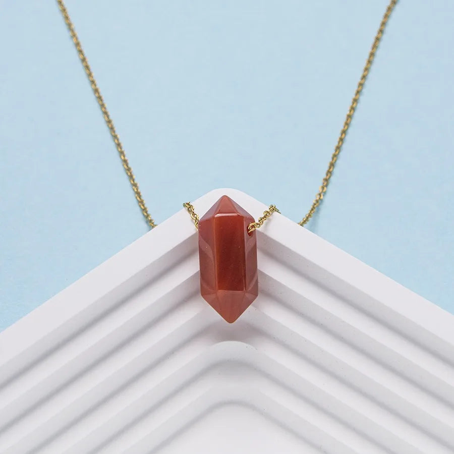 Natural Crystal Stone Necklace Womens Stainless Steel Chain Small Hexagonal Six Pointed Yellow Purple Crystal Pendant Necklace