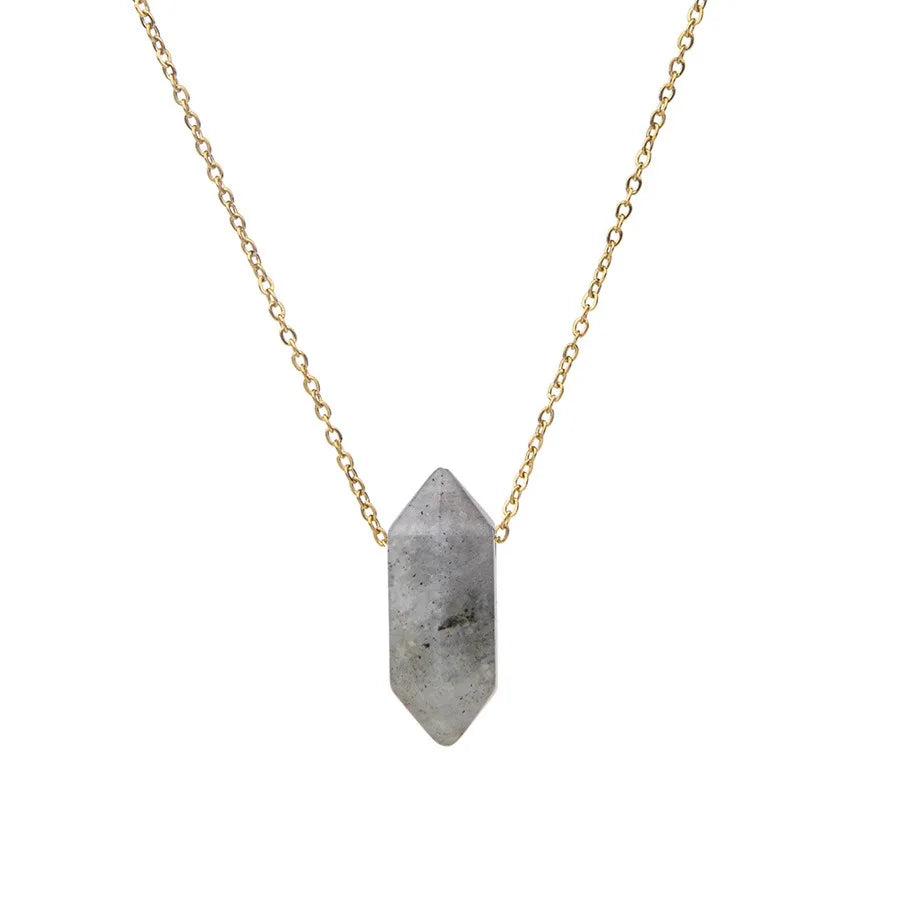 Natural Crystal Stone Necklace Womens Stainless Steel Chain Small Hexagonal Six Pointed Yellow Purple Crystal Pendant Necklace