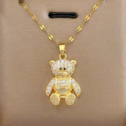 Over 30 Styles 2025 New Bear Necklace Titanium Steel Zircon Micro Inlaid Copper Pendant Collarbone Chain Souvenir Gift
