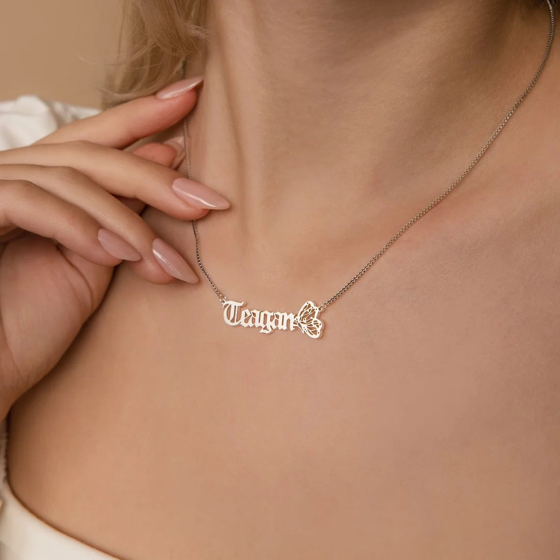 Custom Name Necklaces For Women Personalized Name Necklace With Heart Butterfly Choker Stainlesss Steel Wedding Jewelry Gift Bff