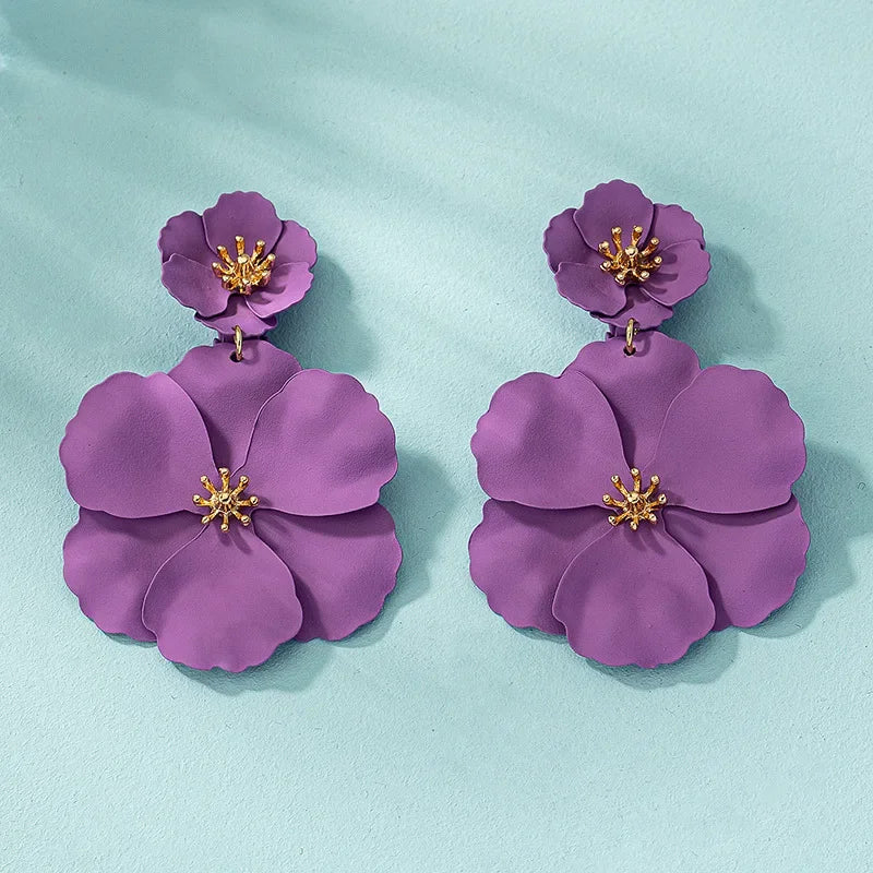 Women Fuchsia Flower Drop Earrings Fashion Jewelry Vintage Temperament Sweet Flower Dangle Earring for Women Holiday Bridal