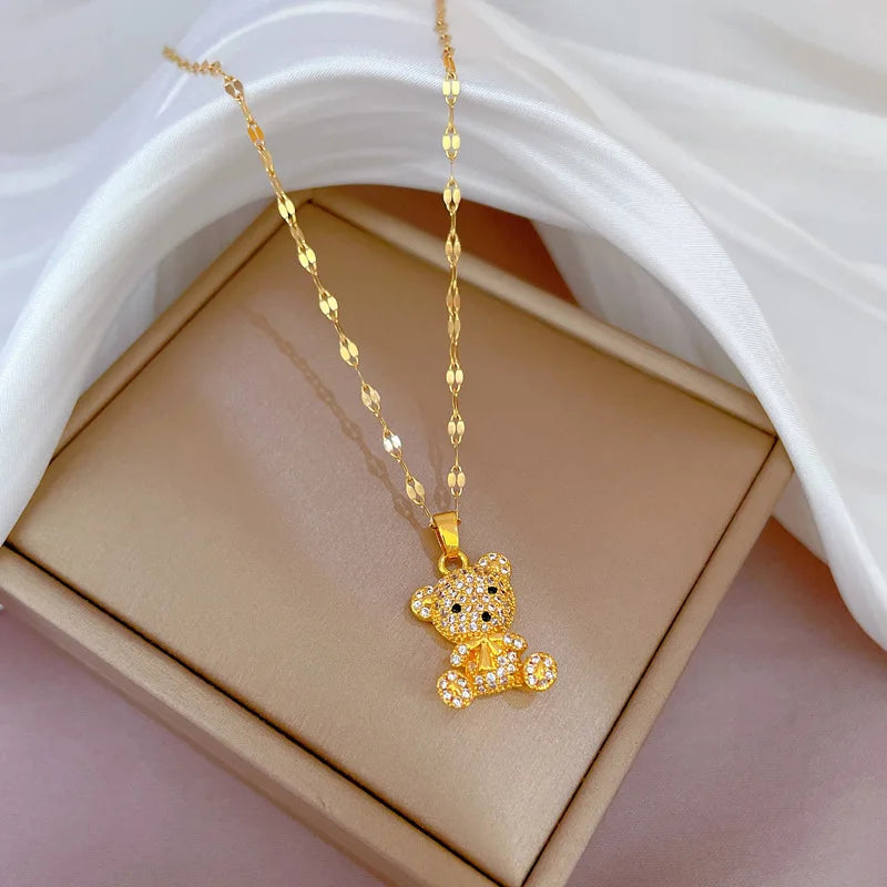 Over 30 Styles 2025 New Bear Necklace Titanium Steel Zircon Micro Inlaid Copper Pendant Collarbone Chain Souvenir Gift