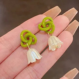 Green Flower Stud Earrings Crystal Dangle Earrings for Women Cute Zircon Flower Clip Light Luxury Casual Party Jewelry Gifts