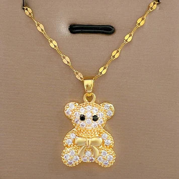 Over 30 Styles 2025 New Bear Necklace Titanium Steel Zircon Micro Inlaid Copper Pendant Collarbone Chain Souvenir Gift