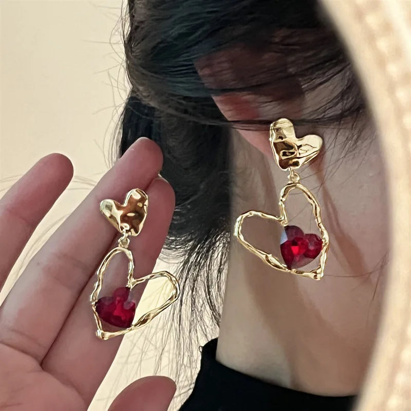 New Wine Red Velvet Rose Pearl Earrings for Women Vintage Red Rose Elegant High-end Studs Earrings Jewelry Accessories серьги