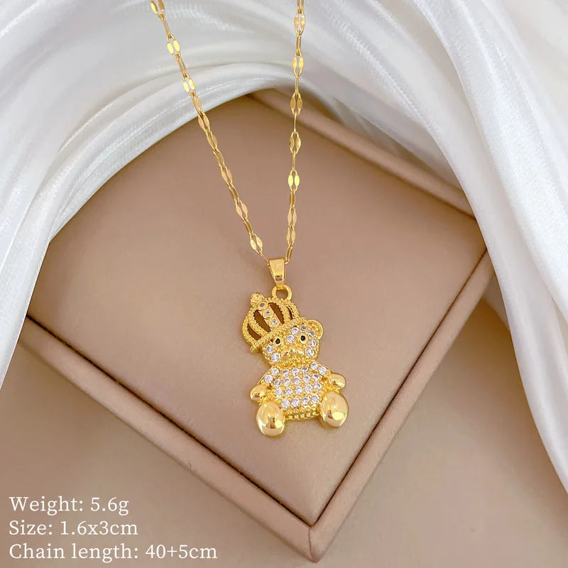 Over 30 Styles 2025 New Bear Necklace Titanium Steel Zircon Micro Inlaid Copper Pendant Collarbone Chain Souvenir Gift