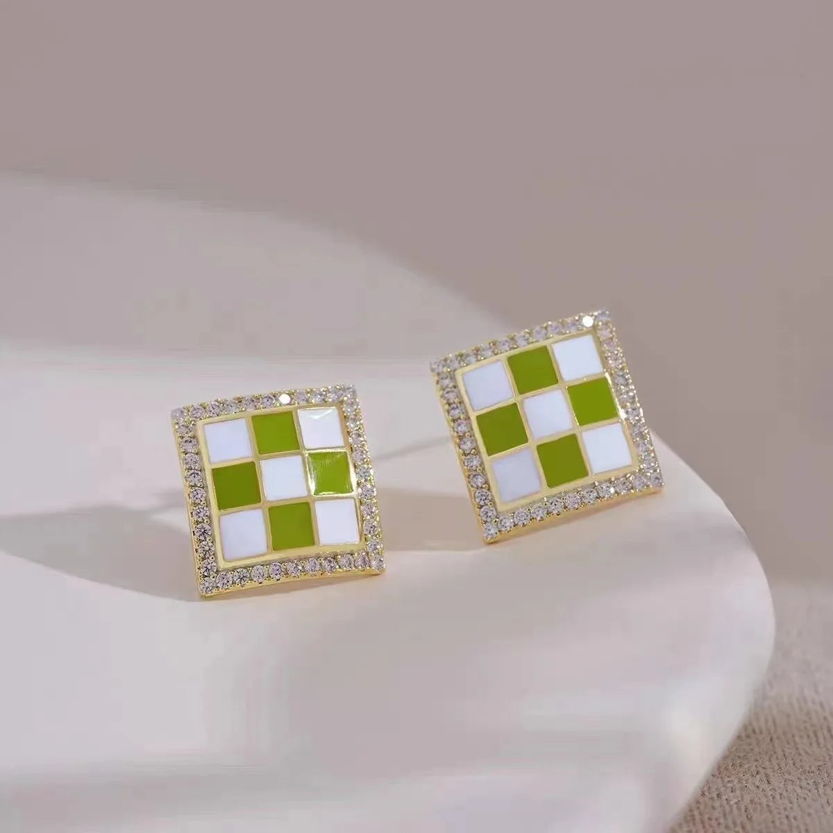 Green Flower Stud Earrings Crystal Dangle Earrings for Women Cute Zircon Flower Clip Light Luxury Casual Party Jewelry Gifts