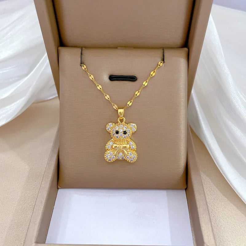 Over 30 Styles 2025 New Bear Necklace Titanium Steel Zircon Micro Inlaid Copper Pendant Collarbone Chain Souvenir Gift