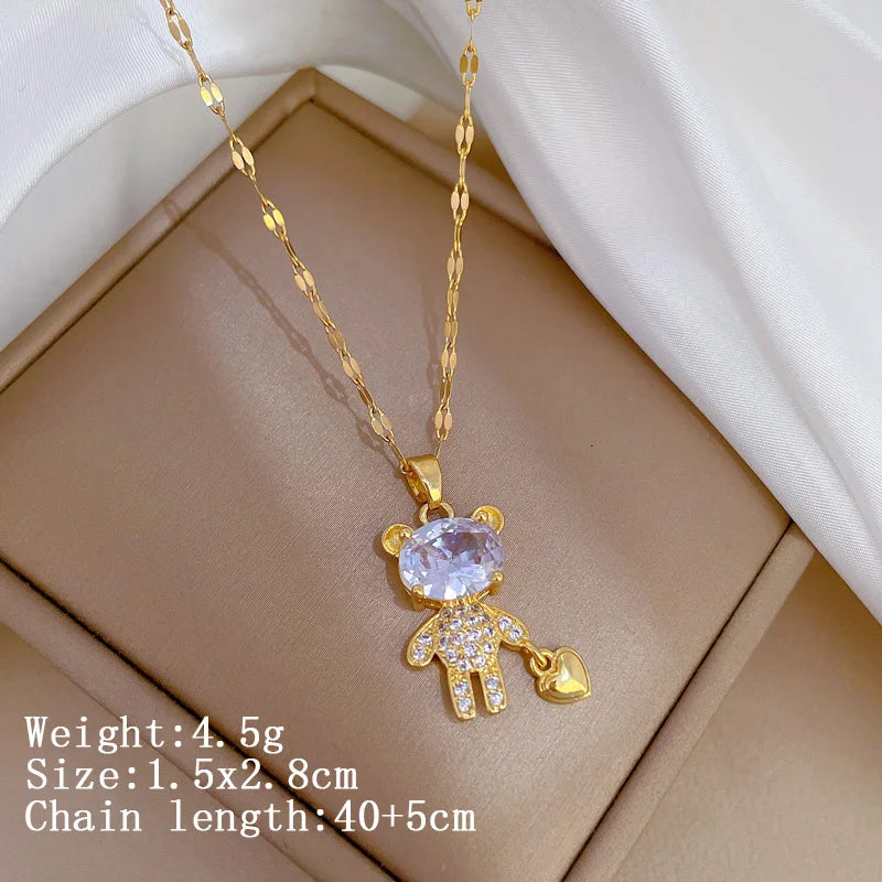 Over 30 Styles 2025 New Bear Necklace Titanium Steel Zircon Micro Inlaid Copper Pendant Collarbone Chain Souvenir Gift