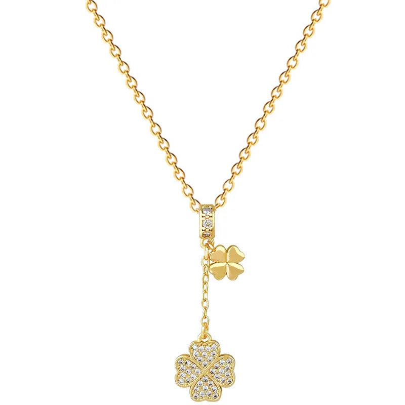 Luxurious Titanium Steel Women's Necklace with Clover Tassel Elegant Choker Chain Lightweight Versatile Design for Any Occasion