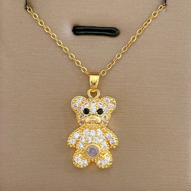Over 30 Styles 2025 New Bear Necklace Titanium Steel Zircon Micro Inlaid Copper Pendant Collarbone Chain Souvenir Gift