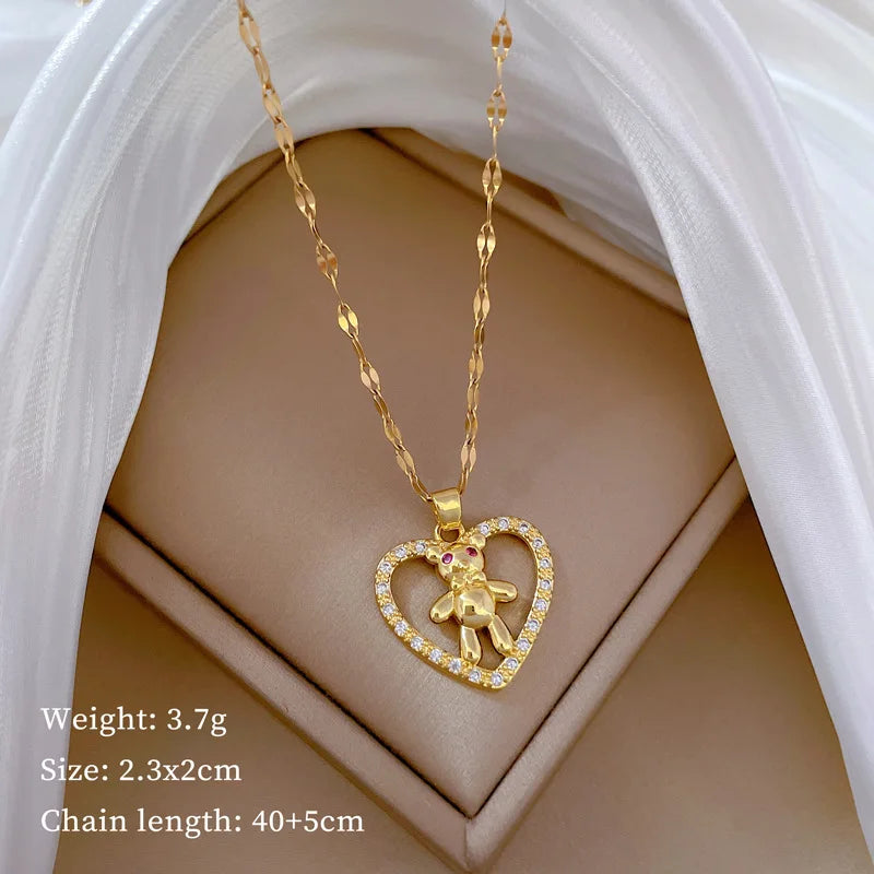 Over 30 Styles 2025 New Bear Necklace Titanium Steel Zircon Micro Inlaid Copper Pendant Collarbone Chain Souvenir Gift