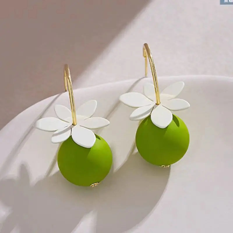 Green Flower Stud Earrings Crystal Dangle Earrings for Women Cute Zircon Flower Clip Light Luxury Casual Party Jewelry Gifts