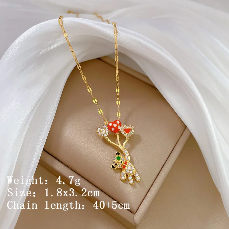 Over 30 Styles 2025 New Bear Necklace Titanium Steel Zircon Micro Inlaid Copper Pendant Collarbone Chain Souvenir Gift