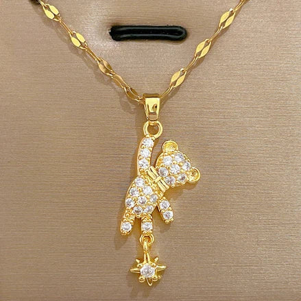 Over 30 Styles 2025 New Bear Necklace Titanium Steel Zircon Micro Inlaid Copper Pendant Collarbone Chain Souvenir Gift