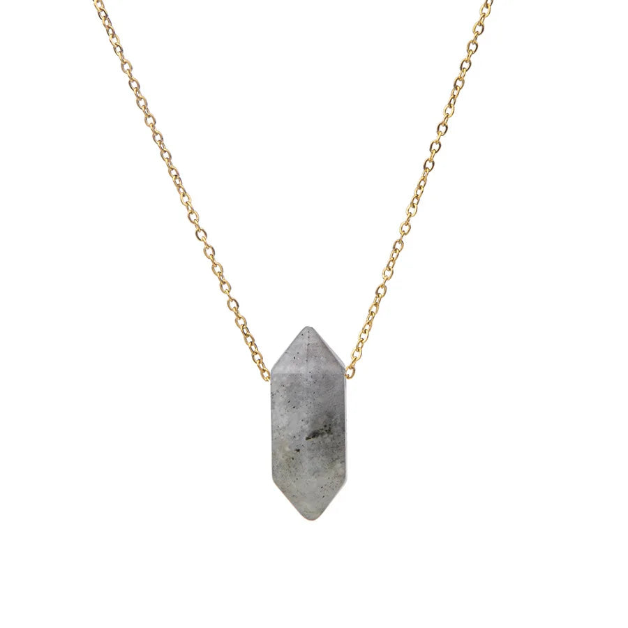 Natural Crystal Stone Necklace Womens Stainless Steel Chain Small Hexagonal Six Pointed Yellow Purple Crystal Pendant Necklace