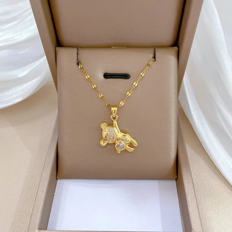 Over 30 Styles 2025 New Bear Necklace Titanium Steel Zircon Micro Inlaid Copper Pendant Collarbone Chain Souvenir Gift
