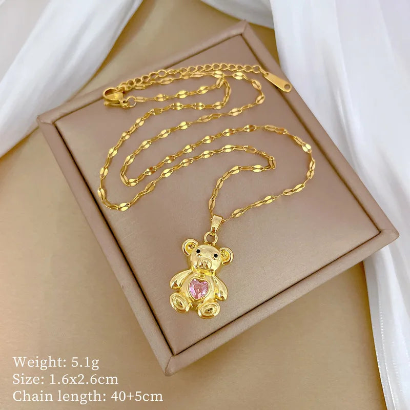 Over 30 Styles 2025 New Bear Necklace Titanium Steel Zircon Micro Inlaid Copper Pendant Collarbone Chain Souvenir Gift