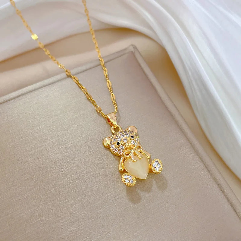 Over 30 Styles 2025 New Bear Necklace Titanium Steel Zircon Micro Inlaid Copper Pendant Collarbone Chain Souvenir Gift