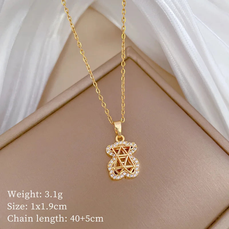 Over 30 Styles 2025 New Bear Necklace Titanium Steel Zircon Micro Inlaid Copper Pendant Collarbone Chain Souvenir Gift