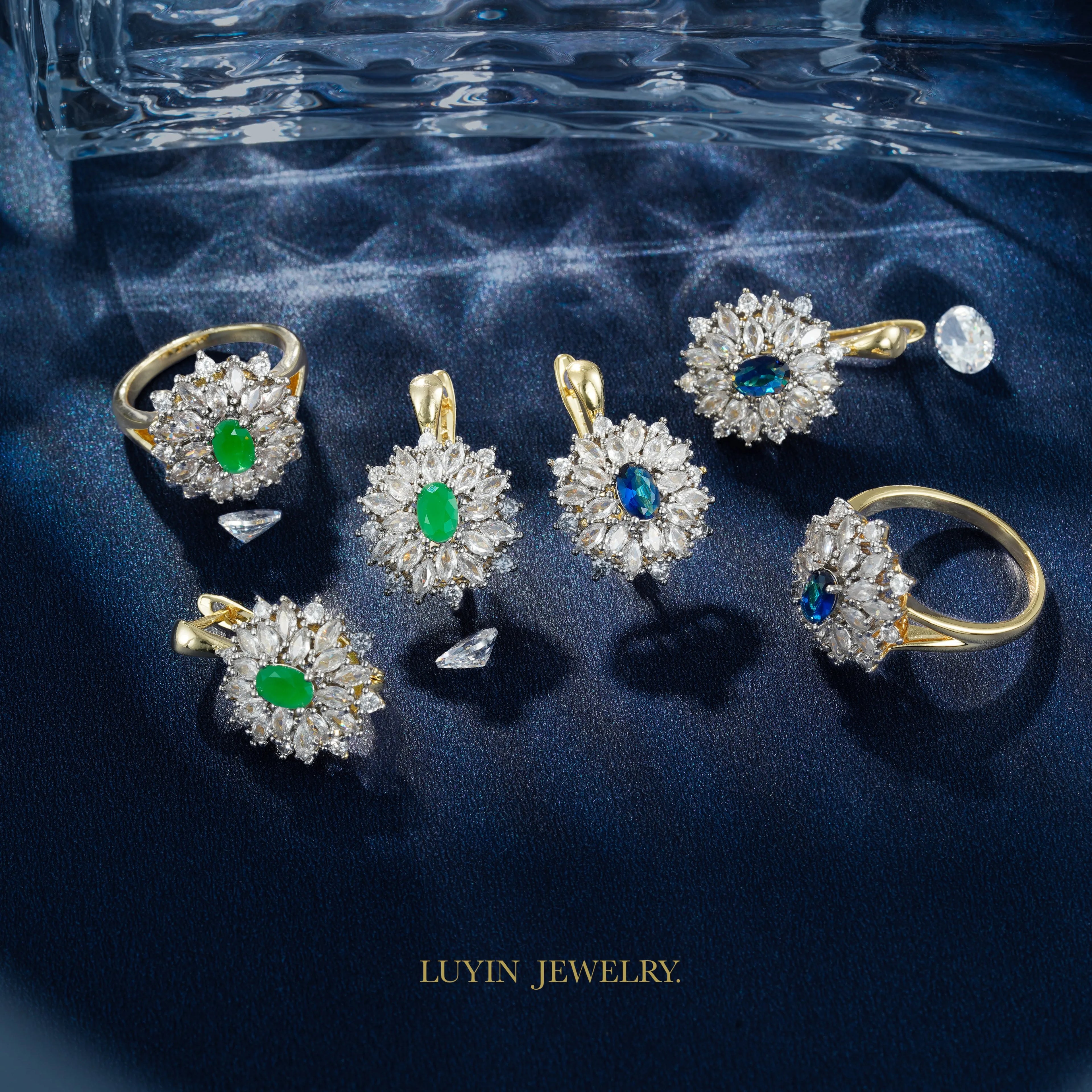 LUYIN New Design Vintage Style Earrings Ring Jewelry Set For Women Copper 14K Gold 2Color Plated Party Gorgeous Accessories Gift