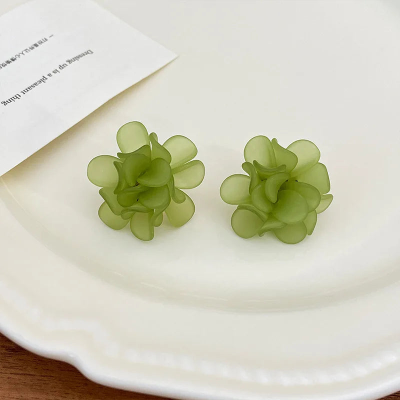 Green Flower Stud Earrings Crystal Dangle Earrings for Women Cute Zircon Flower Clip Light Luxury Casual Party Jewelry Gifts