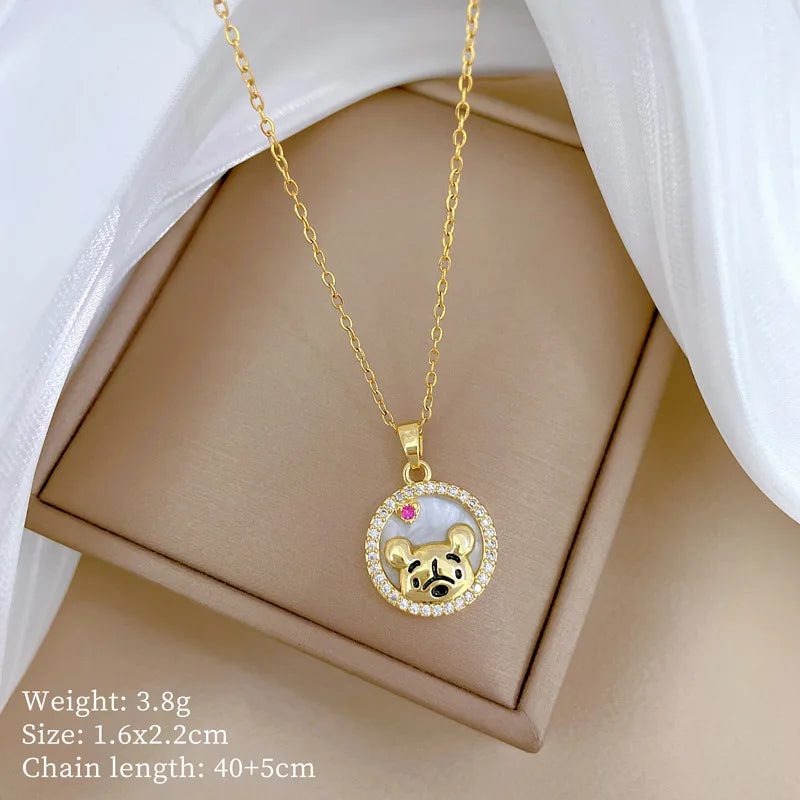 Over 30 Styles 2025 New Bear Necklace Titanium Steel Zircon Micro Inlaid Copper Pendant Collarbone Chain Souvenir Gift