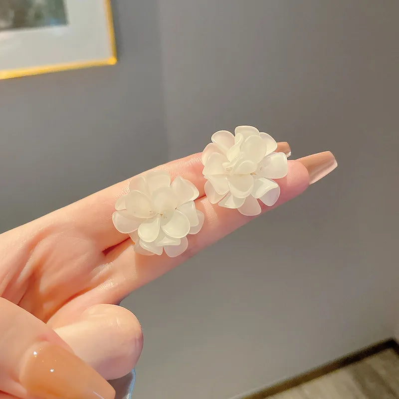 Hollow Y2k Pink Crystal Flower Pearl Ear Studs Summer New Arrival  Korean Fashion Luxury Hoop Earrings For Women Jewelry Gift