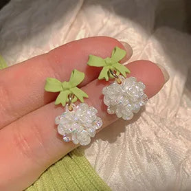 Green Flower Stud Earrings Crystal Dangle Earrings for Women Cute Zircon Flower Clip Light Luxury Casual Party Jewelry Gifts