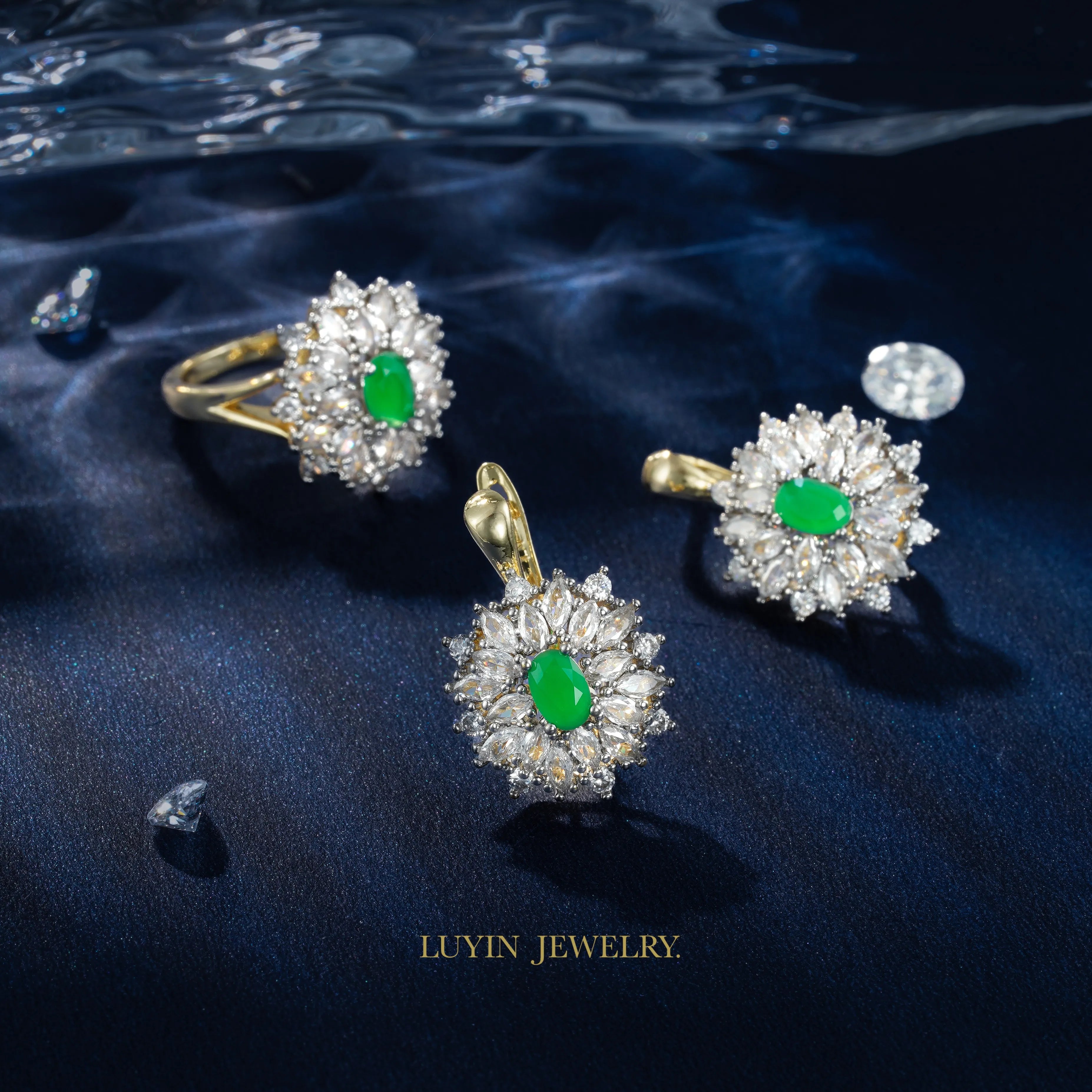 LUYIN New Design Vintage Style Earrings Ring Jewelry Set For Women Copper 14K Gold 2Color Plated Party Gorgeous Accessories Gift