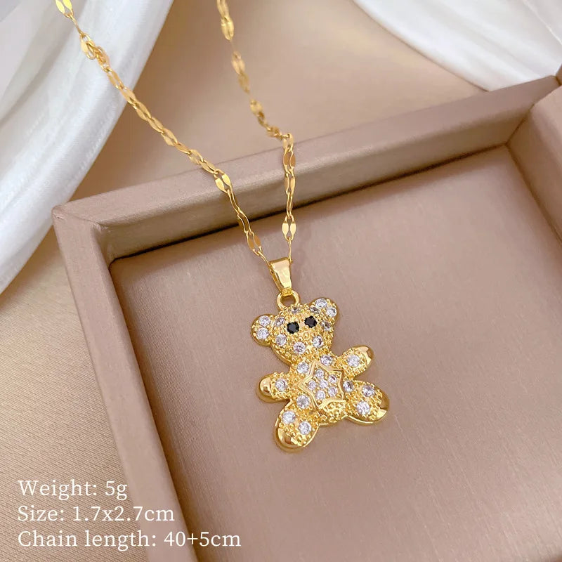Over 30 Styles 2025 New Bear Necklace Titanium Steel Zircon Micro Inlaid Copper Pendant Collarbone Chain Souvenir Gift