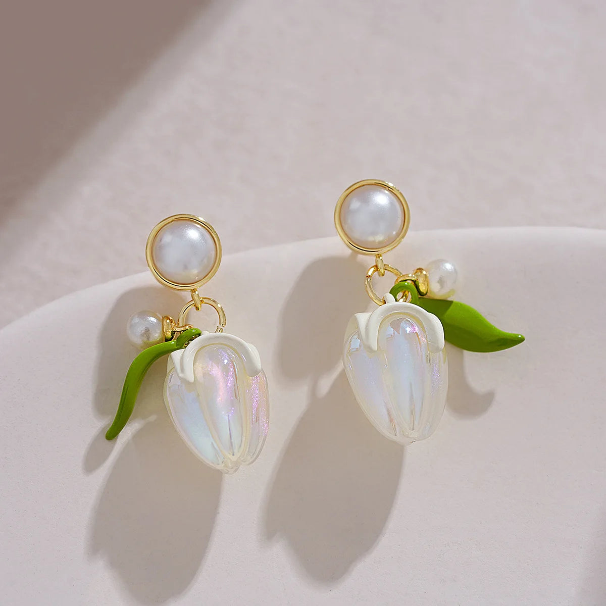 Green Flower Stud Earrings Crystal Dangle Earrings for Women Cute Zircon Flower Clip Light Luxury Casual Party Jewelry Gifts