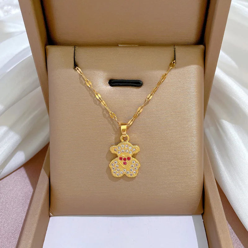Over 30 Styles 2025 New Bear Necklace Titanium Steel Zircon Micro Inlaid Copper Pendant Collarbone Chain Souvenir Gift