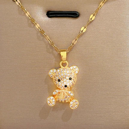 Over 30 Styles 2025 New Bear Necklace Titanium Steel Zircon Micro Inlaid Copper Pendant Collarbone Chain Souvenir Gift