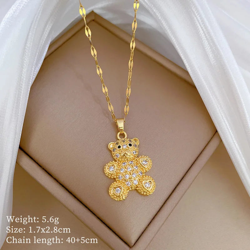 Over 30 Styles 2025 New Bear Necklace Titanium Steel Zircon Micro Inlaid Copper Pendant Collarbone Chain Souvenir Gift