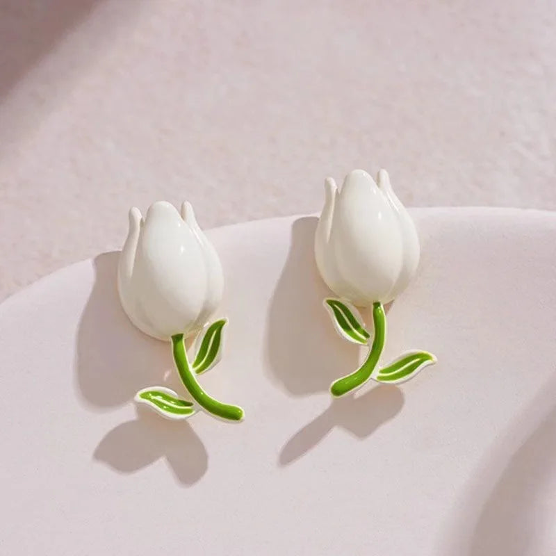 Green Flower Stud Earrings Crystal Dangle Earrings for Women Cute Zircon Flower Clip Light Luxury Casual Party Jewelry Gifts