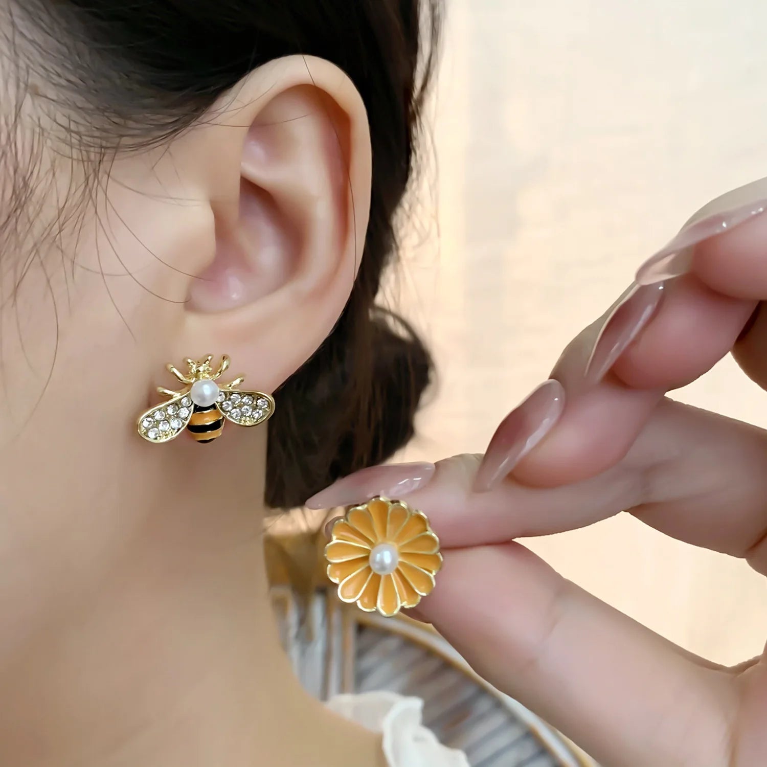 Hollow Y2k Pink Crystal Flower Pearl Ear Studs Summer New Arrival  Korean Fashion Luxury Hoop Earrings For Women Jewelry Gift