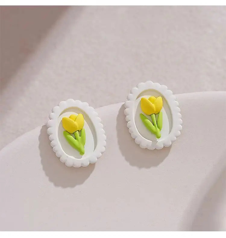 Green Flower Stud Earrings Crystal Dangle Earrings for Women Cute Zircon Flower Clip Light Luxury Casual Party Jewelry Gifts