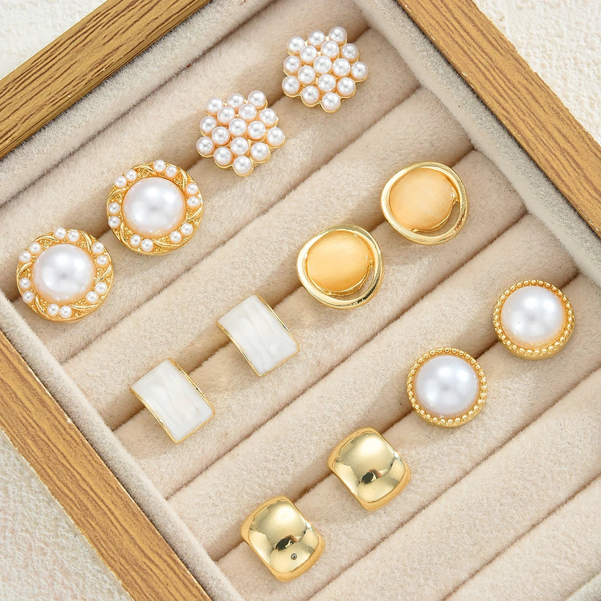 12pcs French Vintage Pearl Earrings Set for Women Fashion Luxury Baroque Geometric Creativity Design Earring Daily Jewelry Gift