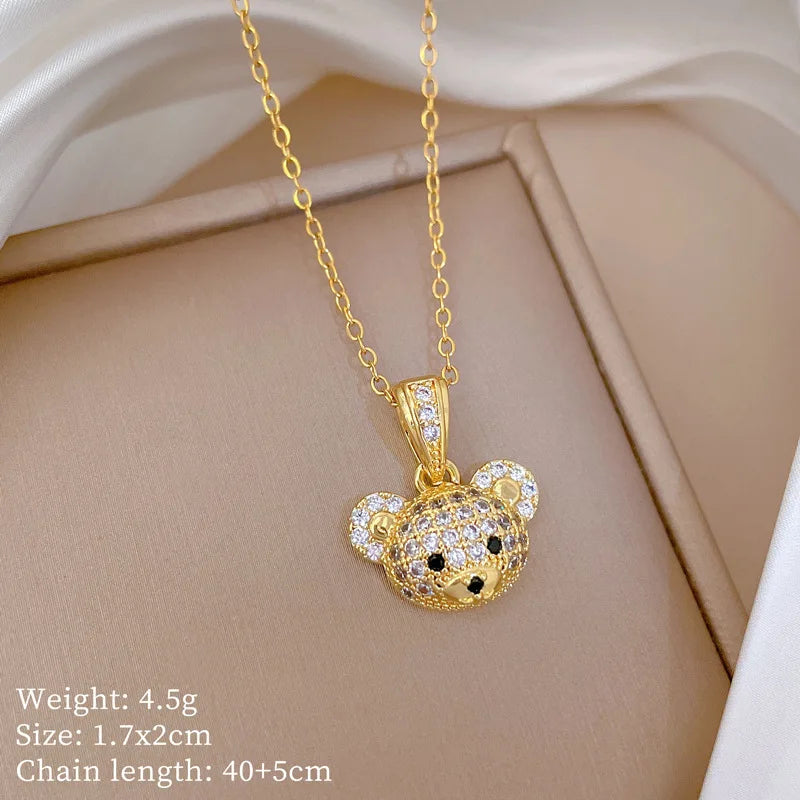 Over 30 Styles 2025 New Bear Necklace Titanium Steel Zircon Micro Inlaid Copper Pendant Collarbone Chain Souvenir Gift
