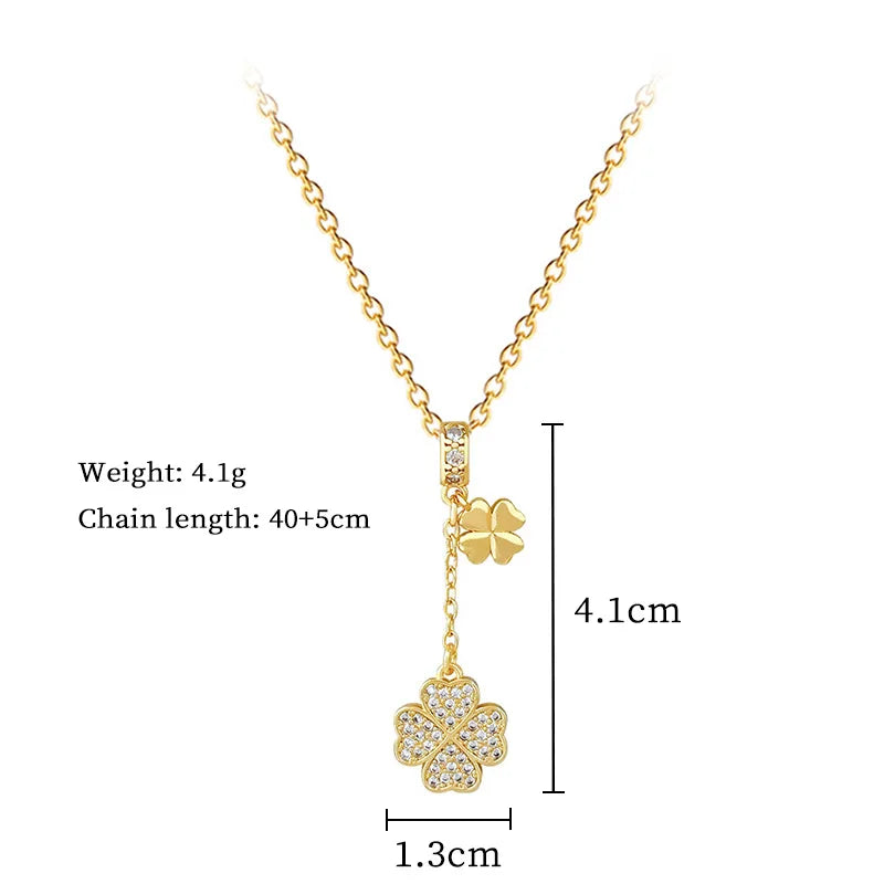 Luxurious Titanium Steel Women's Necklace with Clover Tassel Elegant Choker Chain Lightweight Versatile Design for Any Occasion