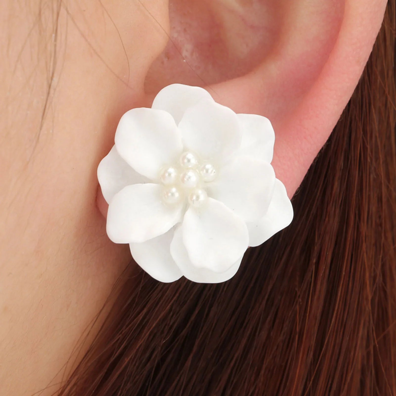 Trendy Camellia Stud Earring Exaggerated Versatile Flower Earrings For Women Summer Outdoor Ear Decoration Accessories 1 Pair